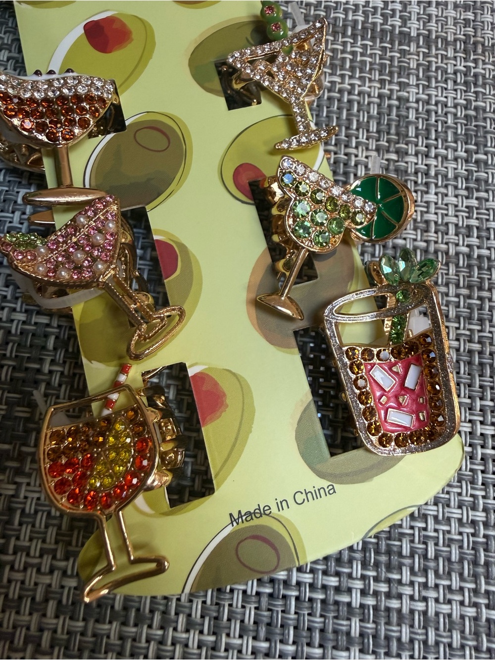 Crystal 🍸Cocktail Hair Mini Claw Clips Set - 6 Gold Tone, Multicolor Rhinatones